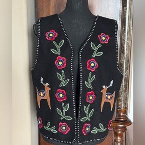 Casey Coleman Christmas Wool Blend Vest Embroidery‎